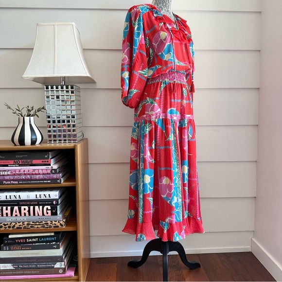 Diane Freis Floral Georgette Midi Dress 80s Vintage Dress - Picture 3 of 9